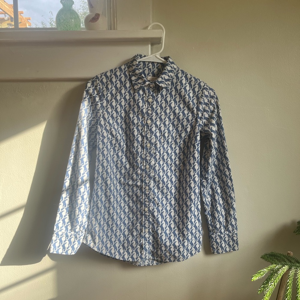 J. Crew, XXS, Fitted Button-Up, Seahorse Patterned Long Sleeve Shirt